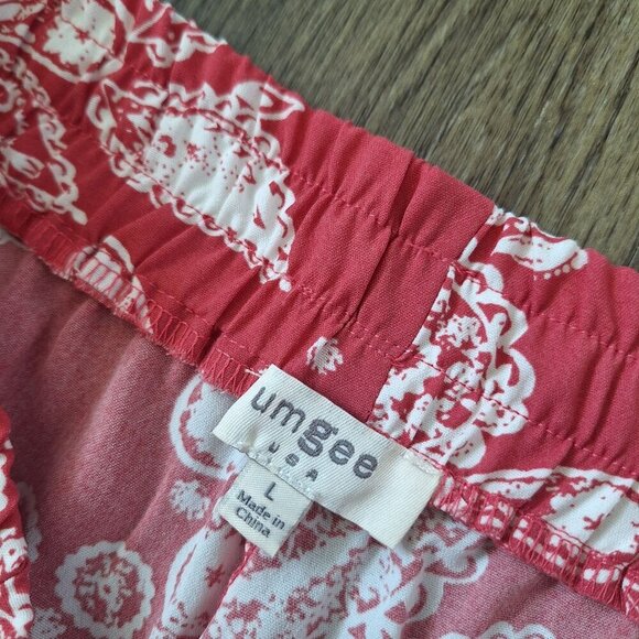 💙 Umgee Wide Leg Flowy Fringe Floral Linen Blend Size L/XL Boho Pants - Picture 6 of 8